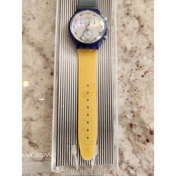 Swatch Chrono Watch PEARL FRAME SCN401 with Case & Papers 1994 NOS New Battery - Picture 4 of 12